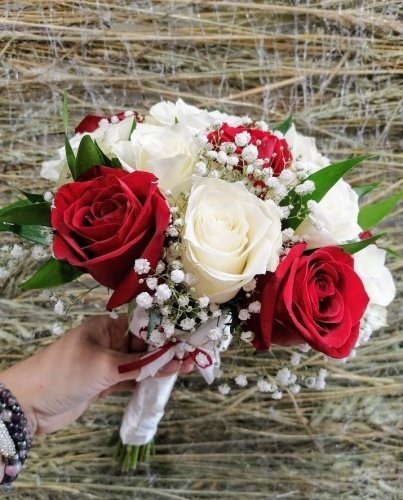 Pruudikimp valge ja punane roos